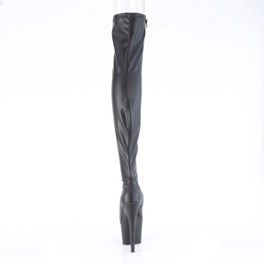 Product image of Pleaser ADORE-3011 Blk Str. Faux Leather/Blk Matte 7 Inch Heel 2 3/4 Inch PF Peep Toe Thigh High Boot Side Zip