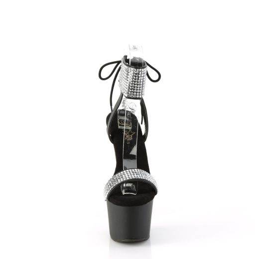 Product image of Pleaser ADORE-770 Blk Faux Leather-RS/Blk Matte 7 Inch Heel 2 3/4 Inch PF Lace-Up Back Ankle Cuff Sandal w/RS