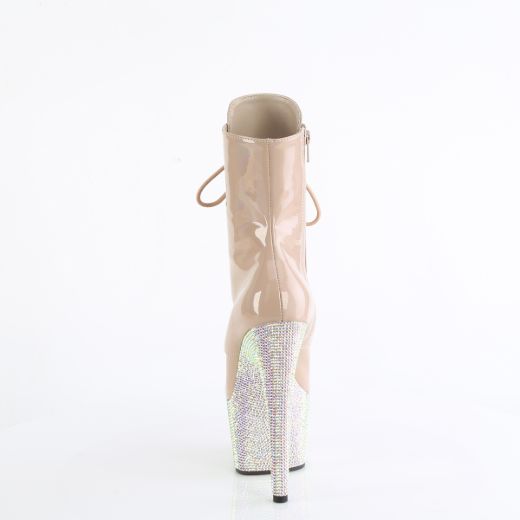 Product image of Pleaser BEJEWELED-1020-7 Nude Holo Pat/Nude AB RS 7 Inch Heel 2 3/4 Inch PF Front Lace-Up Ankle Boot w/RS Side Zip
