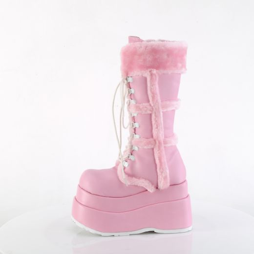 Product image of Demonia BEAR-202 B. Pink Vegan Leather 4 1/2 Inch Tiered PF Lace-Up Mid-Calf Boot Side Zip