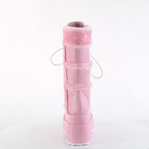 Product image of Demonia BEAR-202 B. Pink Vegan Leather 4 1/2 Inch Tiered PF Lace-Up Mid-Calf Boot Side Zip
