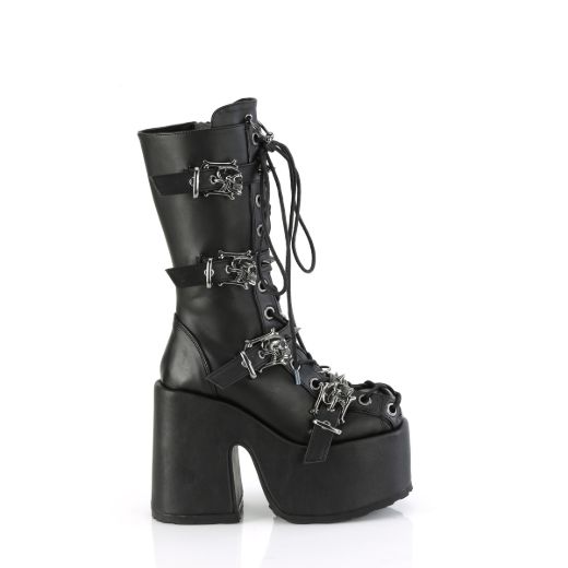 Product image of Demonia CAMEL-115 Blk Vegan Leather 5 Inch Chunky Heel 3 Inch P/F Lace-Up Mid-Calf Boot Back Zip