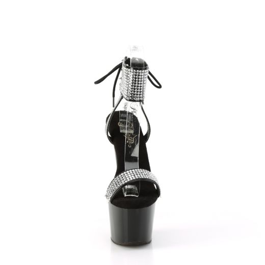 Product image of Pleaser ADORE-770 Blk Pat-RS/Blk 7 Inch Heel 2 3/4 Inch PF Lace-Up Back Ankle Cuff Sandal w/RS