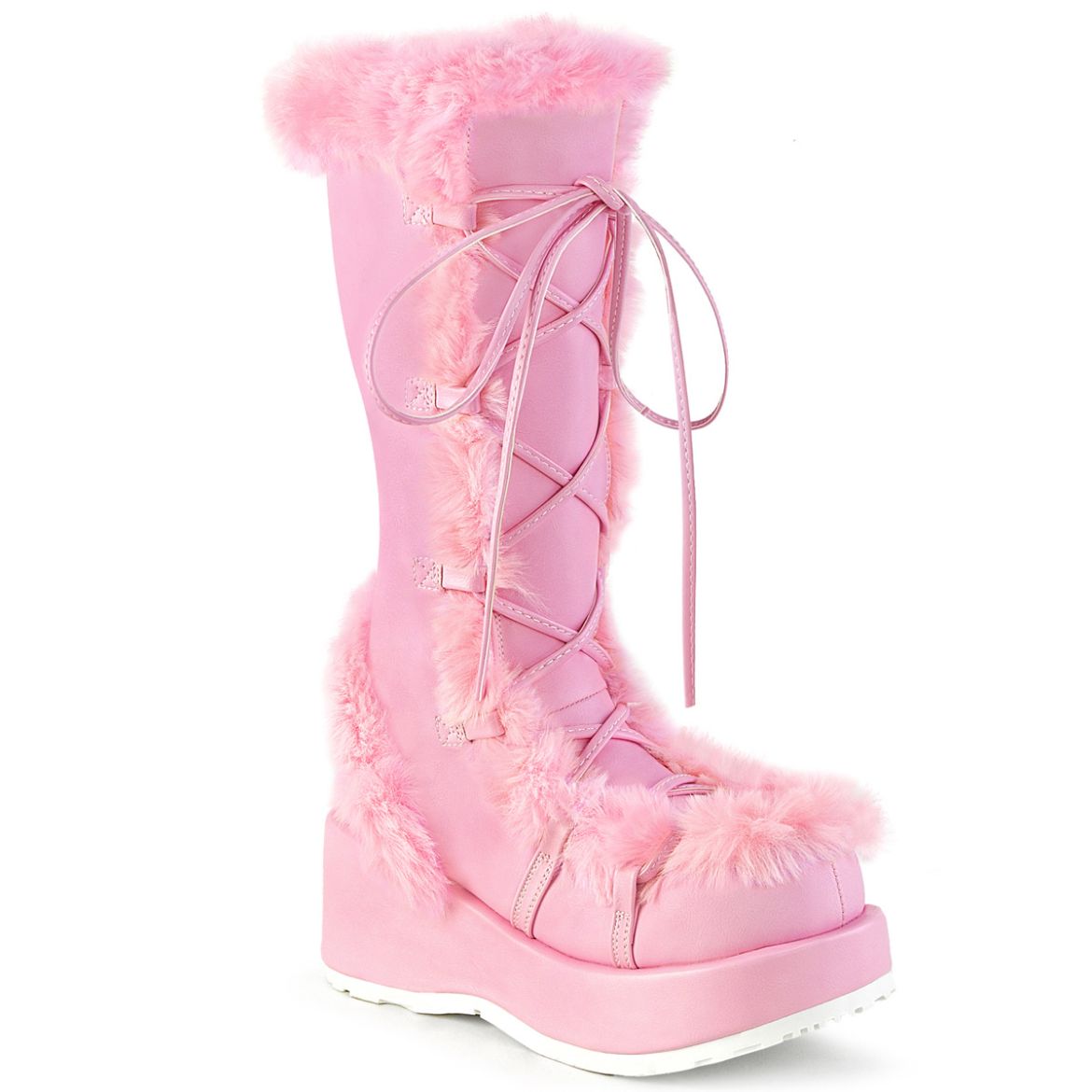 Product image of Demonia CUBBY-311 B. Pink Vegan Leather 2 3/4 Inch Platform Lace-Up Mid-Calf Boot Side Zip