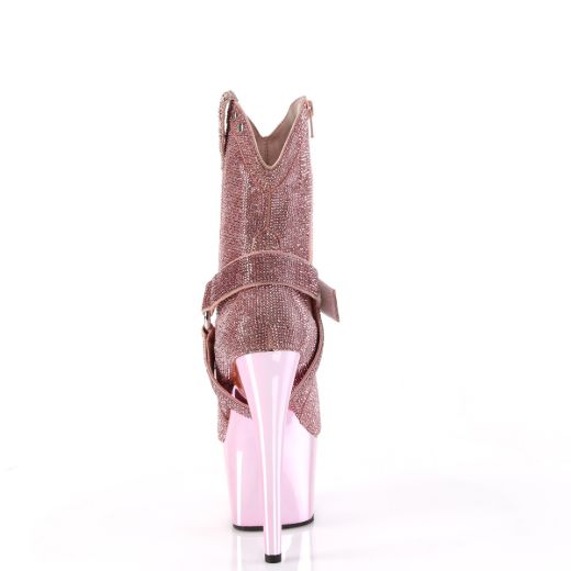 Product image of Pleaser ADORE-1029CHRS B. Pink RS/B. Pink Chrome 7 Inch Heel 2 3/4 Inch PF RS Embellished Ankle Boot Side Zip