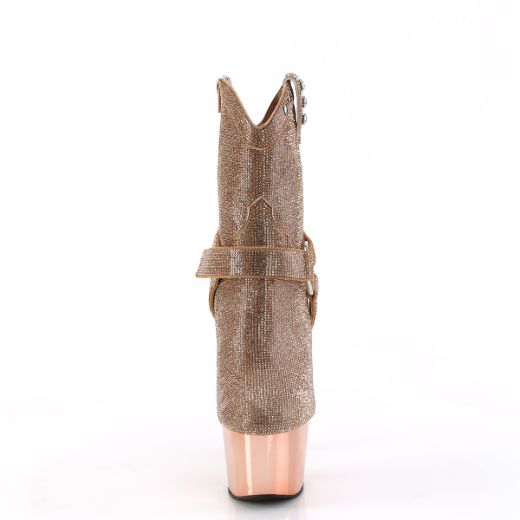 Product image of Pleaser ADORE-1029CHRS Rose Gold RS/Rose Gold Chrome 7 Inch Heel 2 3/4 Inch PF RS Embellished Ankle Boot Side Zip