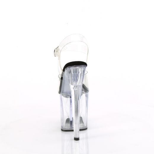 Product image of Pleaser ENCHANT-708 Clr-Blk/Clr 7 1/2 Inch Heel 3 1/2 Inch PF Ankle Strap Sandal