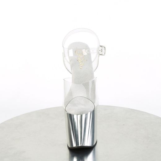 Product image of Pleaser ENCHANT-708 Clr/Slv Chrome 7 1/2 Inch Heel 3 1/2 Inch PF Ankle Strap Sandal