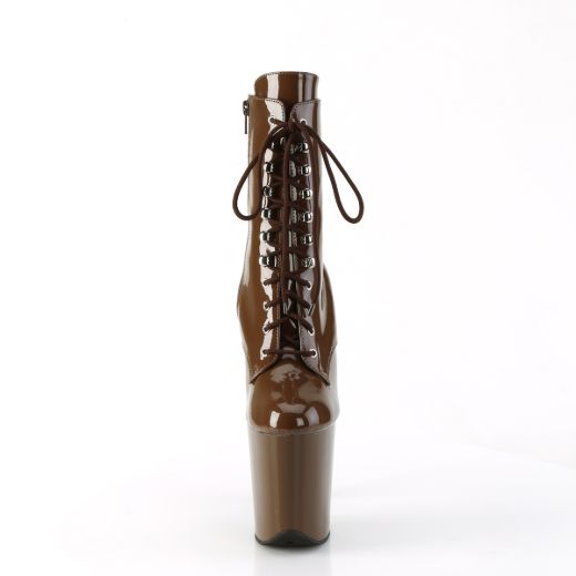 Product image of Pleaser FLAMINGO-1020 Mocha Pat/Mocha 8 Inch Heel 4 Inch PF Lace-Up Front Ankle Boot Side Zip