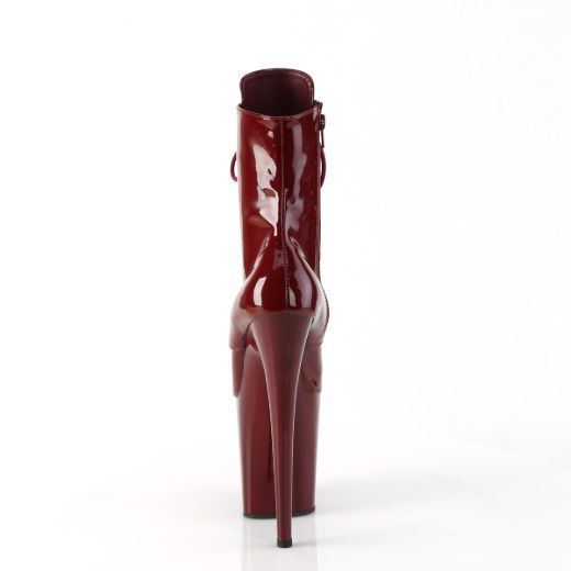 Product image of Pleaser FLAMINGO-1020 Burgundy Pat/Burgundy 8 Inch Heel 4 Inch PF Lace-Up Front Ankle Boot Side Zip