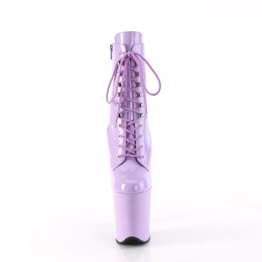 Product image of Pleaser FLAMINGO-1020 Lavender Pat/Lavender 8 Inch Heel 4 Inch PF Lace-Up Front Ankle Boot Side Zip