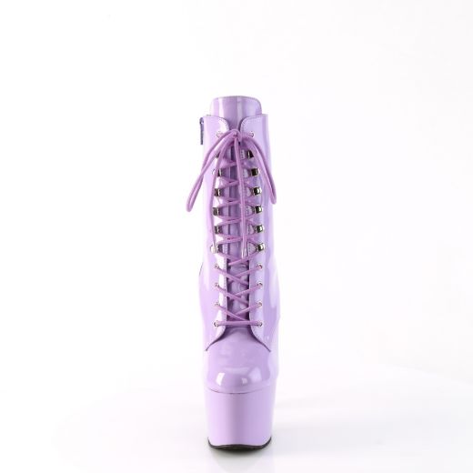 Product image of Pleaser ADORE-1020 Lavender Pat/Lavender 7 Inch Heel 2 3/4 Inch PF Lace-Front Ankle Boot Side Zip