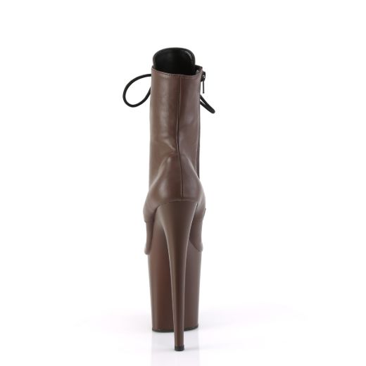 Product image of Pleaser FLAMINGO-1020 Mocha Faux Leather/Moch Matte 8 Inch Heel 4 Inch PF Lace-Up Front Ankle Boot Side Zip