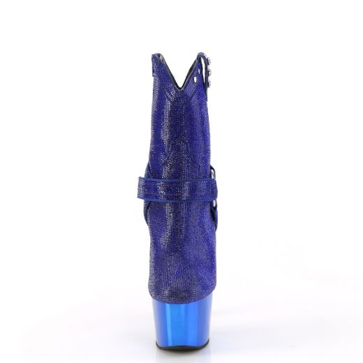 Product image of Pleaser ADORE-1029CHRS Royal Blue RS/Royal Blue Chrome 7 Inch Heel 2 3/4 Inch PF RS Embellished Ankle Boot Side Zip