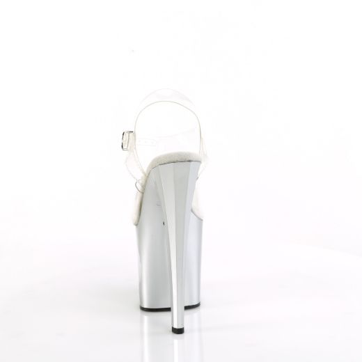 Product image of Pleaser ENCHANT-708LT-CIRCLE Clr/Slv-Slv Glitter 7 1/2 Inch Heel 3 1/2 Inch PF LED Illuminated Ankle Strap Sandal