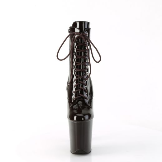 Product image of Pleaser FLAMINGO-1020 Coffee Pat/Coffee 8 Inch Heel 4 Inch PF Lace-Up Front Ankle Boot Side Zip