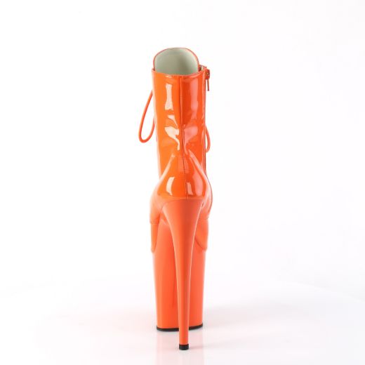 Product image of Pleaser FLAMINGO-1020 Orange Pat/Orange 8 Inch Heel 4 Inch PF Lace-Up Front Ankle Boot Side Zip