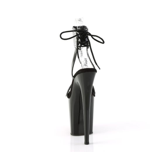 Product image of Pleaser FLAMINGO-870 Blk Pat-RS/Blk 8 Inch Heel 4 Inch PF Back Tie Ankle Cuff Sandal w/RS