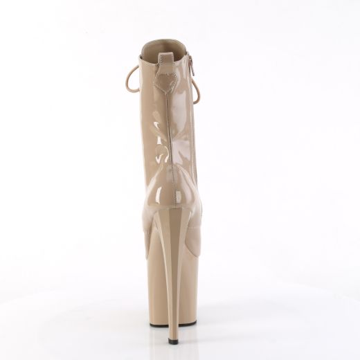 Product image of Pleaser ENCHANT-1040 Nude Pat/Nude 7 1/2 Inch Heel 3 1/2 Inch PF Lace Up Ankle Boot Side Zip