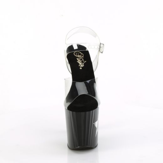 Product image of Pleaser ENCHANT-708LT-STAR Clr/Blk-Slv Glitter 7 1/2 Inch Heel 3 1/2 Inch PF LED Illuminated Ankle Strap Sandal