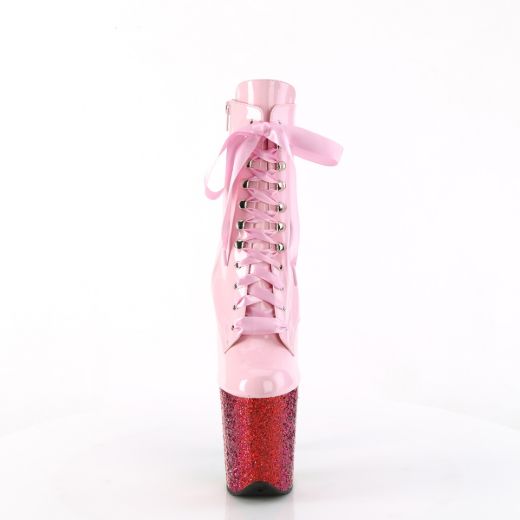 Product image of Pleaser FLAMINGO-1020HG B. Pink Holo Pat/Rainbow Glitter 8 Inch Heel 4 Inch PF Lace-Up Front Ankle Boot Side Zip