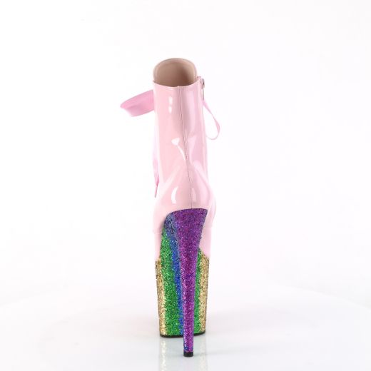 Product image of Pleaser FLAMINGO-1020HG B. Pink Holo Pat/Rainbow Glitter 8 Inch Heel 4 Inch PF Lace-Up Front Ankle Boot Side Zip