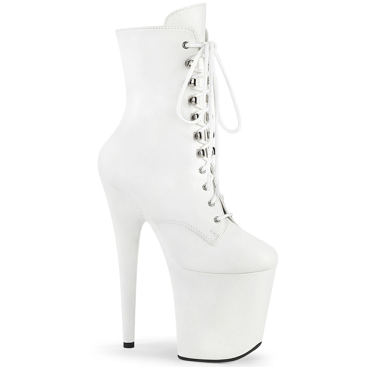 Product image of Pleaser FLAMINGO-1020WR Wht Faux Leather/Wht Faux Leather 8 Inch Heel 4 Inch PF Lace-Up Front Ankle Boot Side Zip