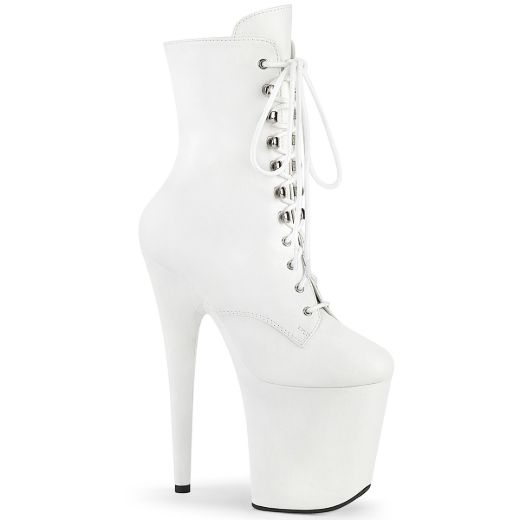 Product image of Pleaser FLAMINGO-1020WR Wht Faux Leather/Wht Faux Leather 8 Inch Heel 4 Inch PF Lace-Up Front Ankle Boot Side Zip