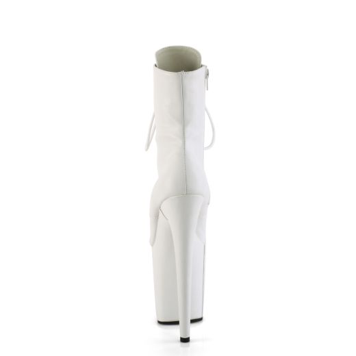 Product image of Pleaser FLAMINGO-1020WR Wht Faux Leather/Wht Faux Leather 8 Inch Heel 4 Inch PF Lace-Up Front Ankle Boot Side Zip