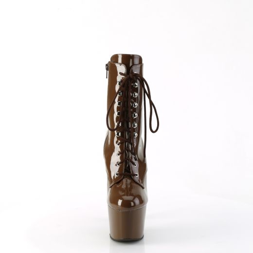 Product image of Pleaser ADORE-1020 Mocha Pat/Mocha 7 Inch Heel 2 3/4 Inch PF Lace-Front Ankle Boot Side Zip