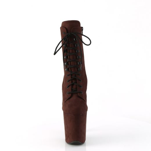 Product image of Pleaser FLAMINGO-1020FS Mocha Faux Suede/Mocha Faux Suede **8 Inch Heel 4 Inch PF Lace-Up Ankle Boot Side Zip