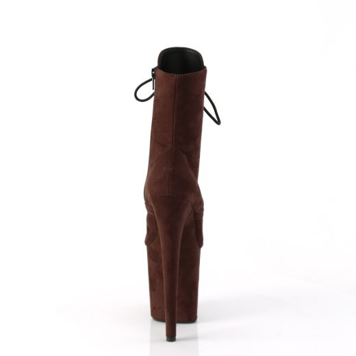 Product image of Pleaser FLAMINGO-1020FS Mocha Faux Suede/Mocha Faux Suede **8 Inch Heel 4 Inch PF Lace-Up Ankle Boot Side Zip