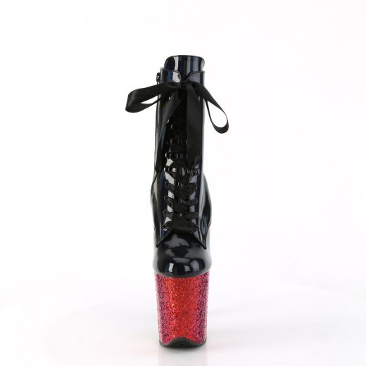 Product image of Pleaser FLAMINGO-1020HG Blk Holo Pat/Rainbow Glitter 8 Inch Heel 4 Inch PF Lace-Up Front Ankle Boot Side Zip