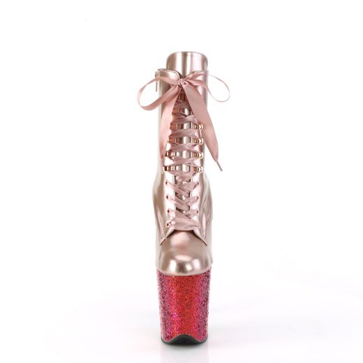 Product image of Pleaser FLAMINGO-1020HG Rose Gold Holo Pat/Rainbow Glitter 8 Inch Heel 4 Inch PF Lace-Up Front Ankle Boot Side Zip