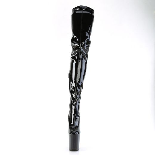 Product image of Pleaser FLAMINGO-4000 Blk Str. Pat/Blk 8 Inch Heel 4 Inch PF Stretch Crotch Boot Side Zip