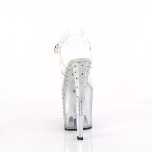 Product image of Pleaser ENCHANT-708T-LT Clr/Clr-Slv 7 1/2 Inch Heel 3 1/2 Inch LED Illuminated Ankle Strap Sandal w/RS