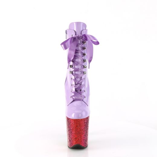 Product image of Pleaser FLAMINGO-1020HG Lavender Holo Pat/Rainbow Glitter 8 Inch Heel 4 Inch PF Lace-Up Front Ankle Boot Side Zip