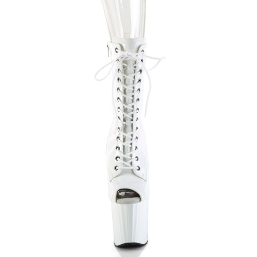 Product image of Pleaser ENCHANT-1041 Wht Pat/Wht 7 1/2 Inch Heel 3 1/2 Inch PF Peep Toe Ankle Boot Side Zip