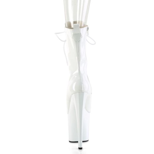 Product image of Pleaser ENCHANT-1041 Wht Pat/Wht 7 1/2 Inch Heel 3 1/2 Inch PF Peep Toe Ankle Boot Side Zip