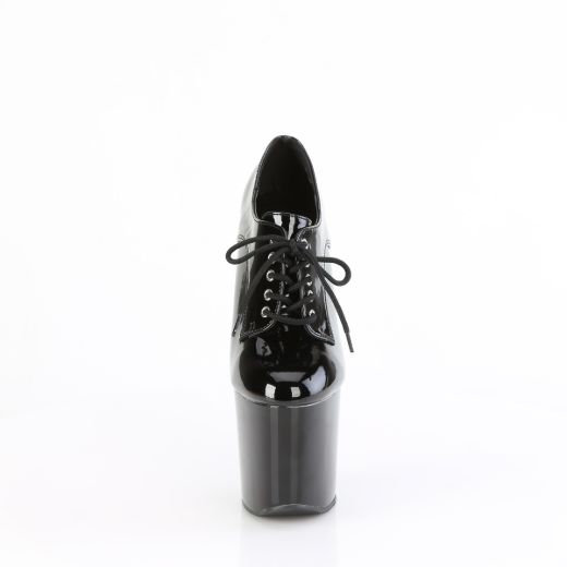 Product image of Pleaser CRAZE-860 Blk Pat/Blk 8 Inch Heelless 3 Inch PF Oxford Lace-Up Pump
