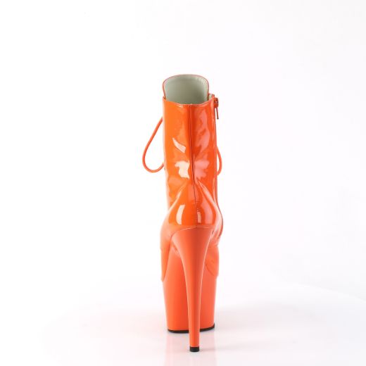 Product image of Pleaser ADORE-1020 Orange Pat/Orange 7 Inch Heel 2 3/4 Inch PF Lace-Front Ankle Boot Side Zip