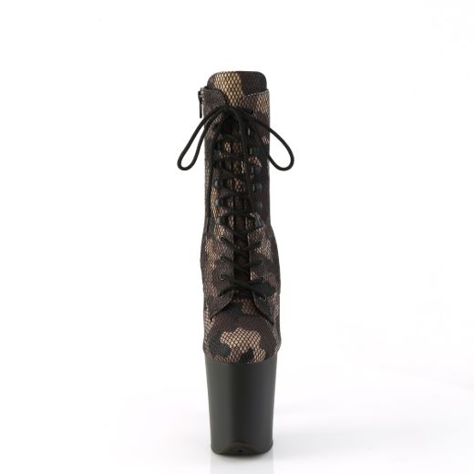 Product image of Pleaser FLAMINGO-1020CM Green Camo-Mesh/Blk Matte 8 Inch Heel 4 Inch PF Lace-Up Front Ankle Boot Side Zip