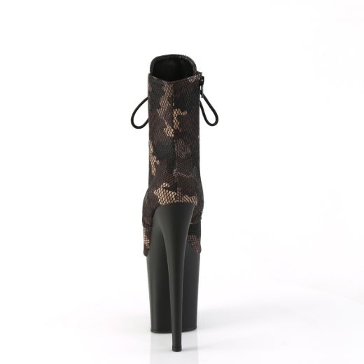 Product image of Pleaser FLAMINGO-1020CM Green Camo-Mesh/Blk Matte 8 Inch Heel 4 Inch PF Lace-Up Front Ankle Boot Side Zip