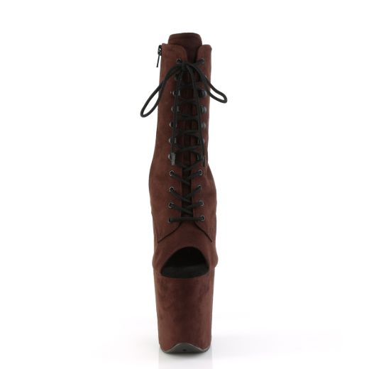 Product image of Pleaser FLAMINGO-1021FS Mocha Faux Suede/Mocha Faux Suede 8 Inch Heel 4 Inch PF Peep Toe Lace-Up Ankle Boot Side Zip