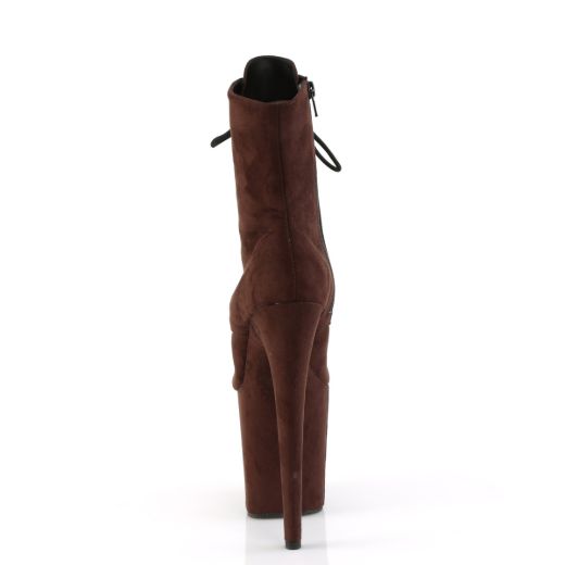 Product image of Pleaser FLAMINGO-1021FS Mocha Faux Suede/Mocha Faux Suede 8 Inch Heel 4 Inch PF Peep Toe Lace-Up Ankle Boot Side Zip