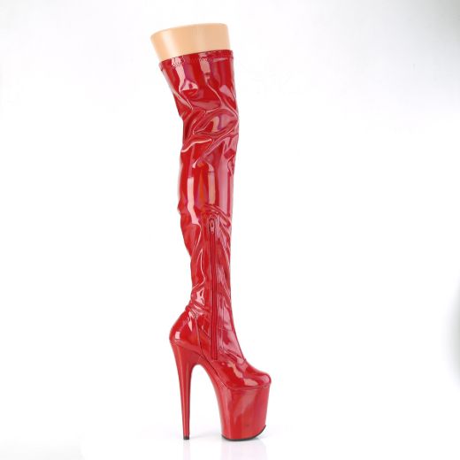 Product image of Pleaser FLAMINGO-3000HWR Red Str. Holo/Red Holo 8 Inch Heel 4 Inch PF Stretch Thigh Boot Side Zip