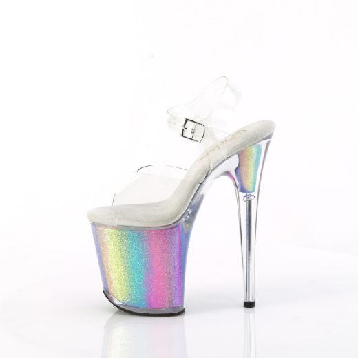 Product image of Pleaser FLAMINGO-808RG-01 Clr/Rainbow Glitter 8 Inch Heel 4 Inch PF Ankle Strap Sandal