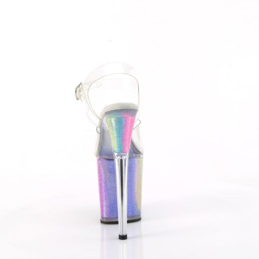 Product image of Pleaser FLAMINGO-808RG-01 Clr/Rainbow Glitter 8 Inch Heel 4 Inch PF Ankle Strap Sandal