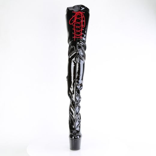 Product image of Pleaser ADORE-4001WR Blk Stretch Pat/Blk 7 Inch Heel 2 3/4 Inch PF Stretch Crotch Boot 1/2 Inner Side Zip