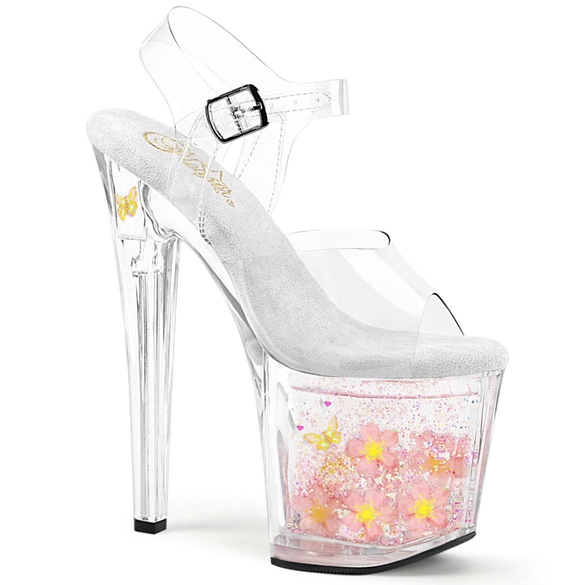 Product image of Pleaser ENCHANT-708AQUA-01 Clr/Clr-B. Pink 7 1/2 Inch Heel 3 1/2 Inch Liquid Infused PF Ankle Strap Sandal